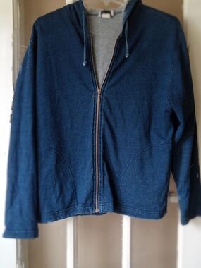 Teddi Indigo Zip-Up Bomber Jacket with Hood